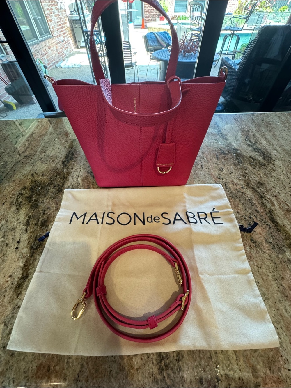 Maison de Sabre Pink Pebbled Leather Tote with Detachable Strap